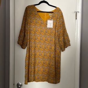 Mustard Yellow Floral Bell Sleeve Dress